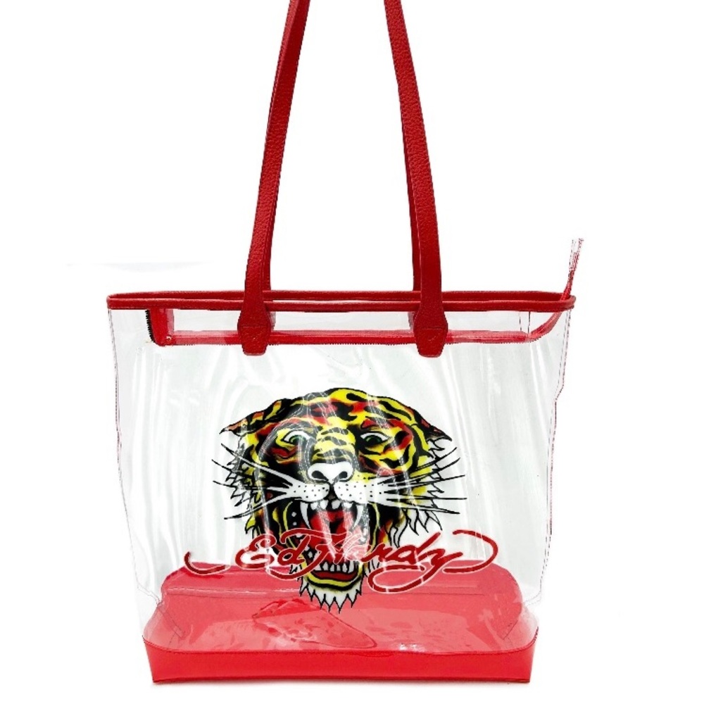 Ed Hardy Transparent Tote with Tiger and Red Accents